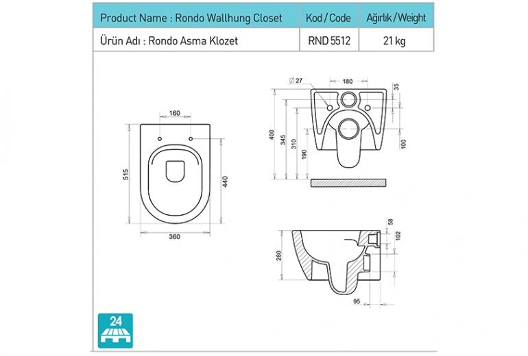 WC školjka Rondo Rimless