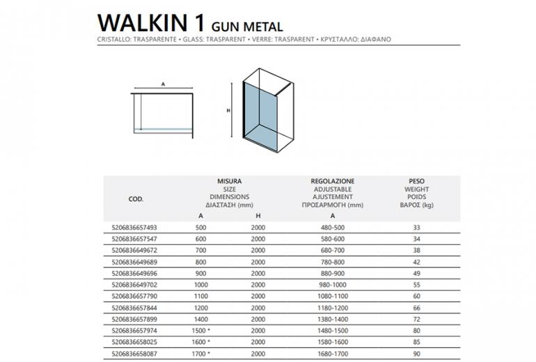 Tuš stena Walkin 1 Gun Metal 100x200
