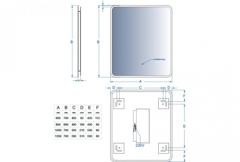 Ogledalo Angolo 120x70 Hands & Fog Free